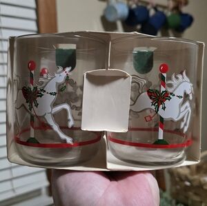 Vintage Christmas Carousel Horse Glasses